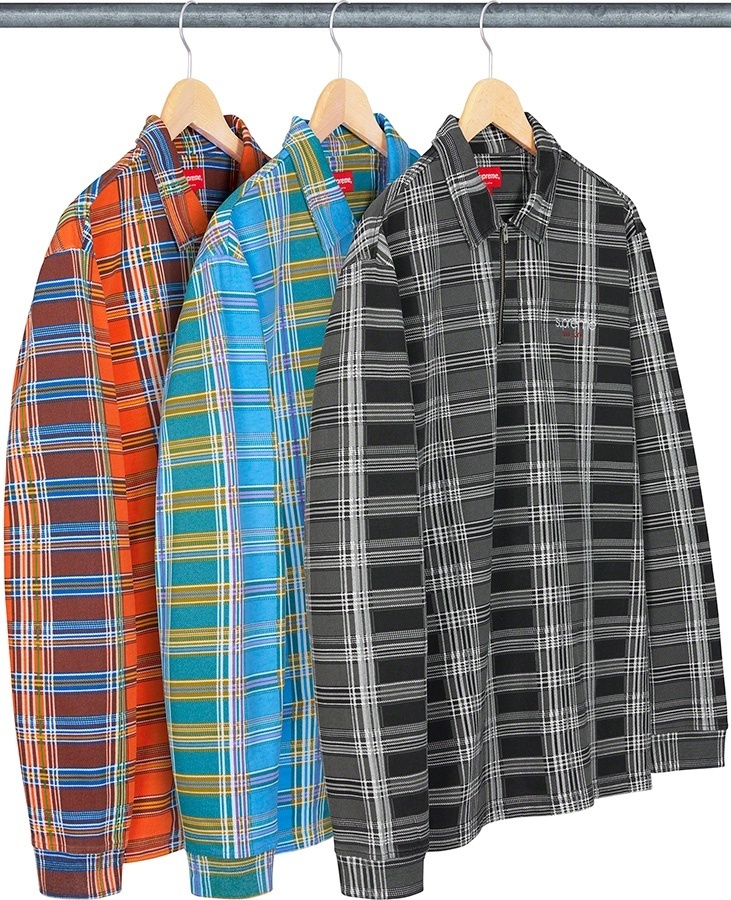 Plaid Zip Up L/S Polo